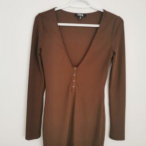 Warm coco brown long sleeve mini dress